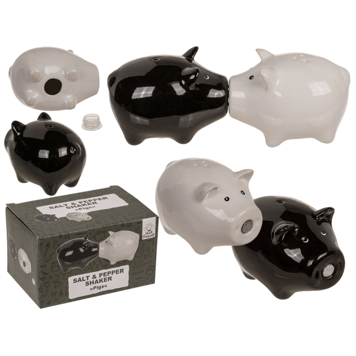Salt & pepper shaker, pigs with magnet nose,