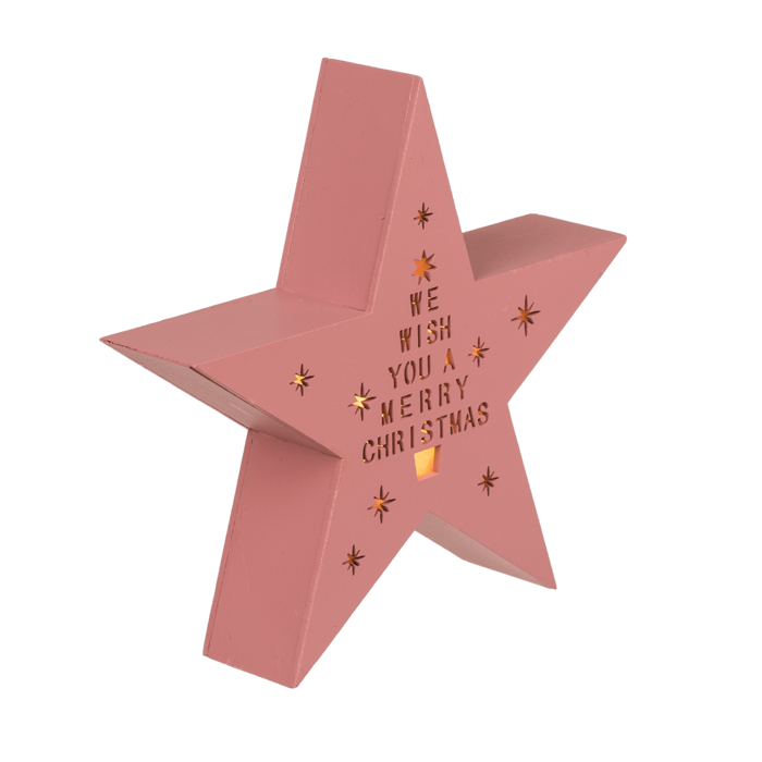 Rose colored wooden standing star with LED, - Image 4