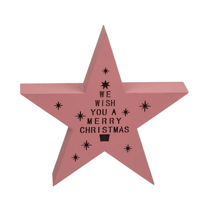 Rose colored wooden standing star with LED, - Image 3