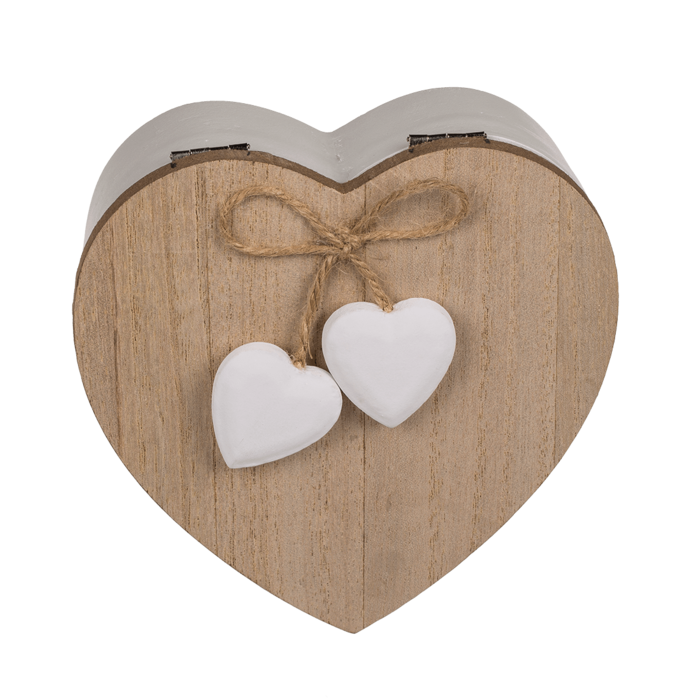 White heart shaped wooden box with nature coloured - Image 4