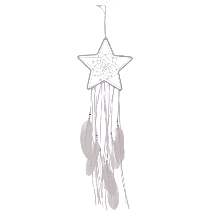 White coloured fabric Dreamcatcher, Moon and Star, - Image 3