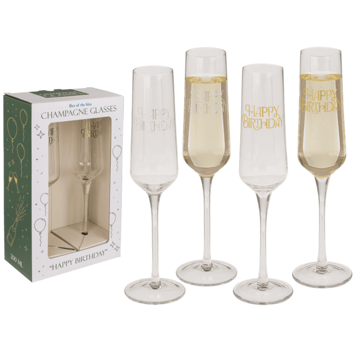 Champagne glass set, Happy Birthday, 7 x 26 cm,