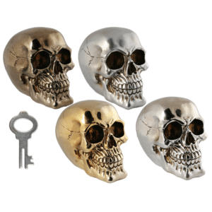 Polyresin savings box with lock, Skull,