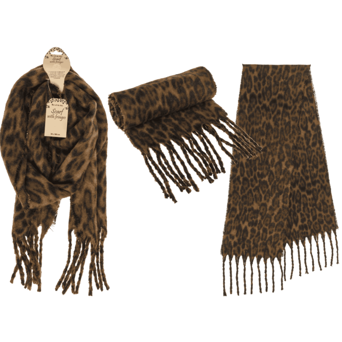 Fluffy scarf with fringes, Leopard,
