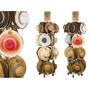 Floor display, revolving stand, straw hats,