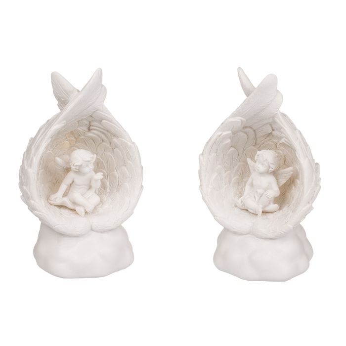 Sitting polyresin angel in wings with warmwhite, - Image 3