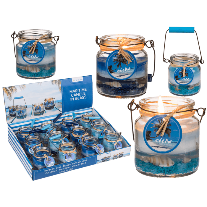 Candle in glass with metal handle, Maritime,