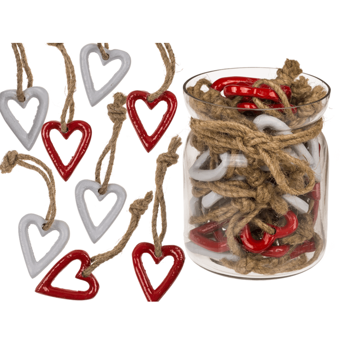 Metal hearts with jute rope, 10 x 10 x 12cm,