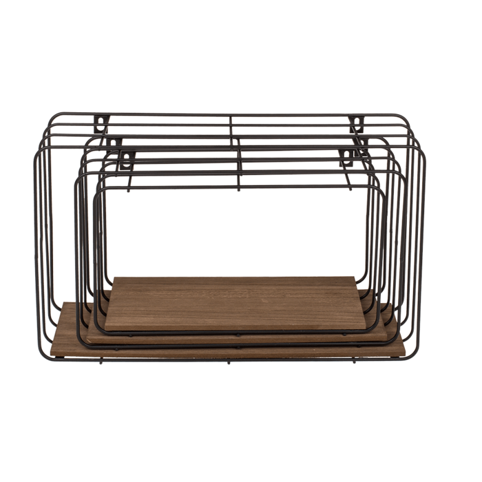 Metal wall shelf, with wooden base, Set of 3, - Image 3