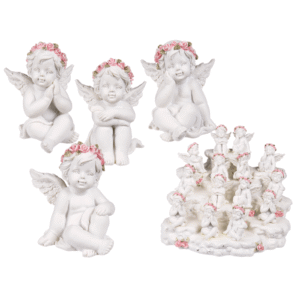 Polyresin angel with pink rosary,