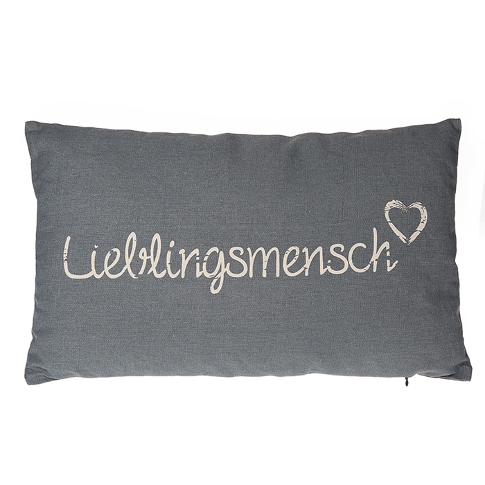 Grey coloured decoration cushion, Lieblingsmensch,