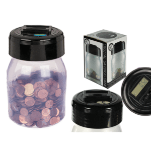 Plastic savings bank with  counter and display,