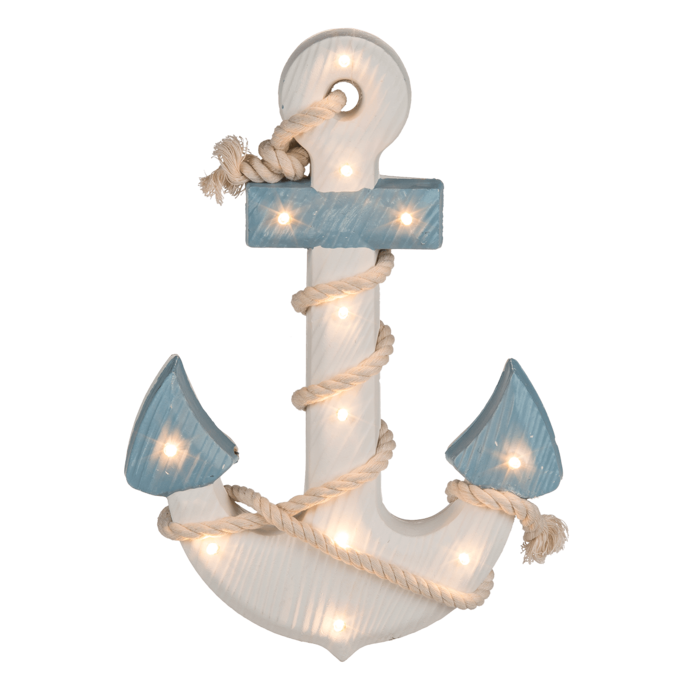 Wooden anchor with rope & 12 warm white LED, - Image 2