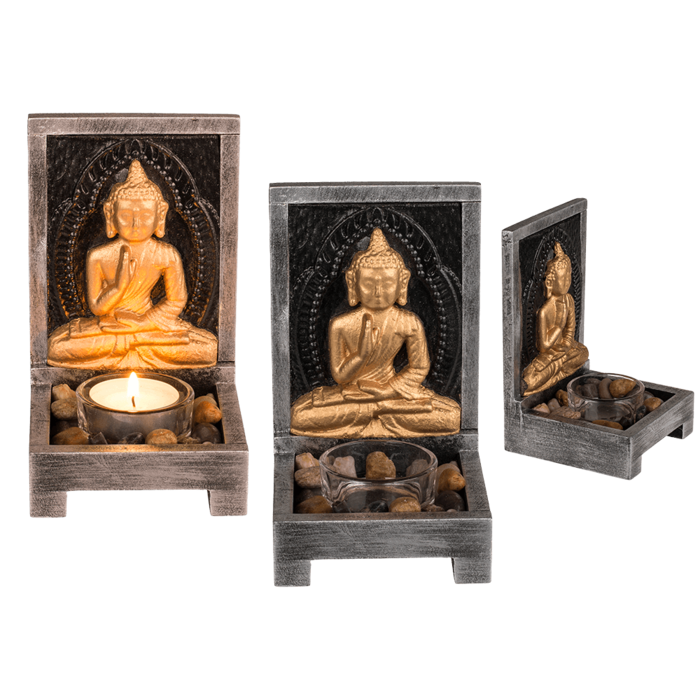 Wooden tealight holder, Buddha,