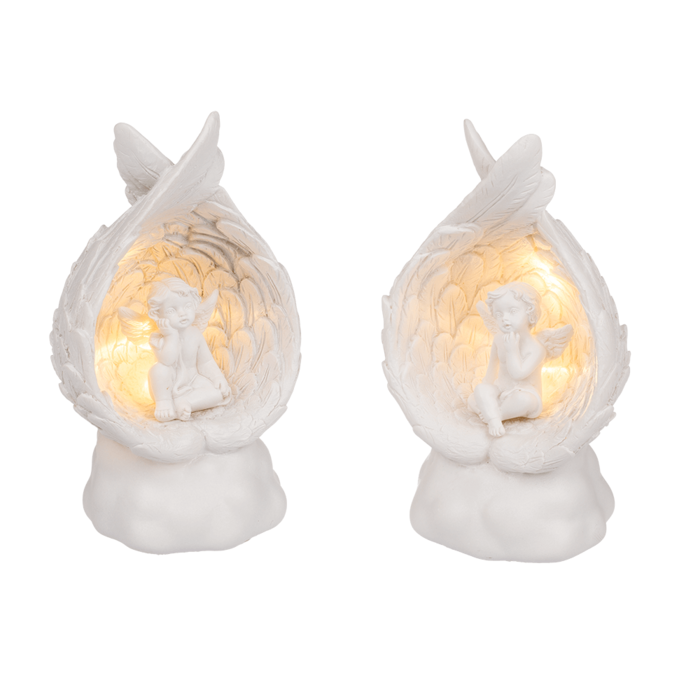 Sitting polyresin angel in wings with warmwhite, - Image 4
