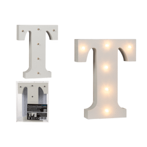 Illuminated wooden letter T, with 6 LED,