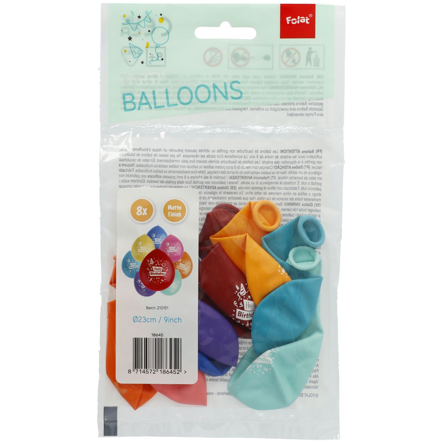 Balloons Color Pop 'Happy Birthday!' Multi Colors 23cm - 8 pieces - Image 3