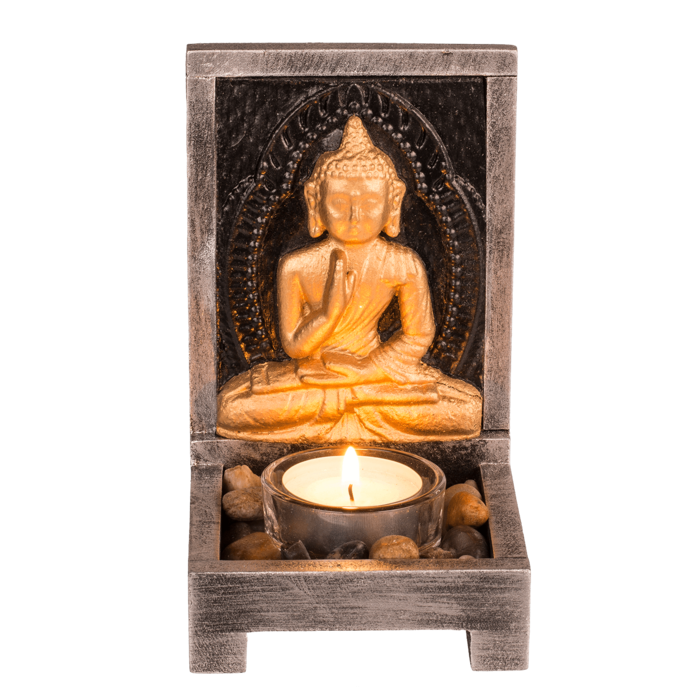 Wooden tealight holder, Buddha, - Image 2