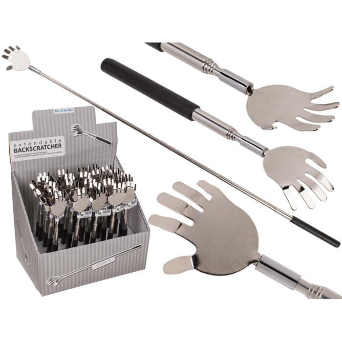 Extendable metal back scratcher with rubber