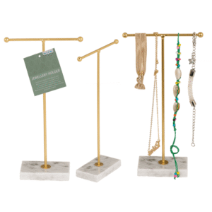 Golden metal jewellery holder, T-Bar, with