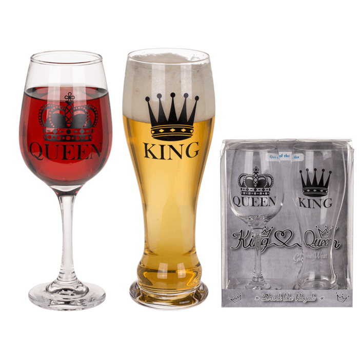 Drinking glass set, King & Queen,