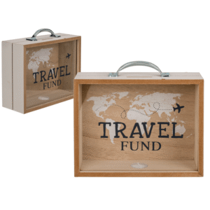 Wooden savings box, Travel Fund,