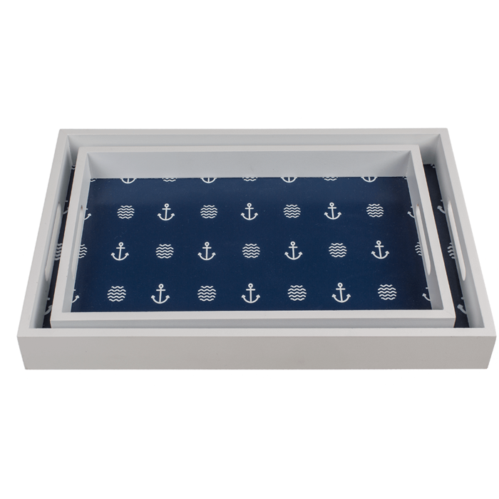 Blue/white colored wooden tray, - Image 4