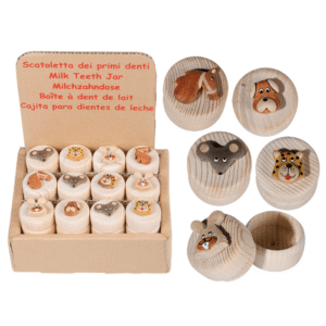 Natural wood milk teeth jar, Animals,