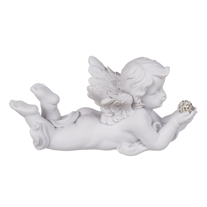 White, lying Polyresin Angel with Crystal Deco, - Image 4
