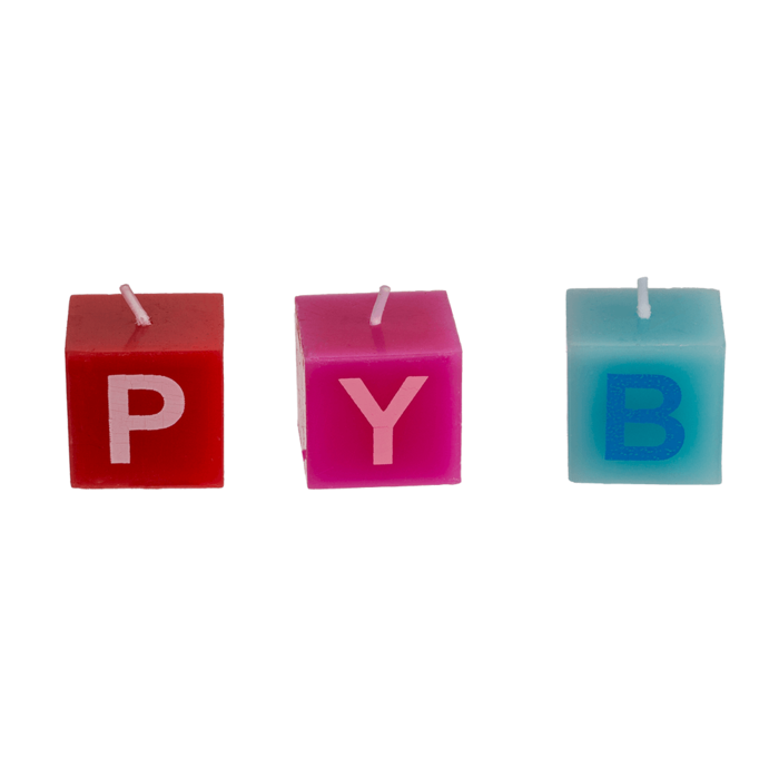 Multi coloured square candles with letters, - Image 3