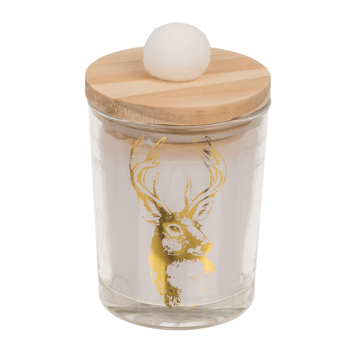 Candle in glass, with wooden lid & pompom, - Image 4