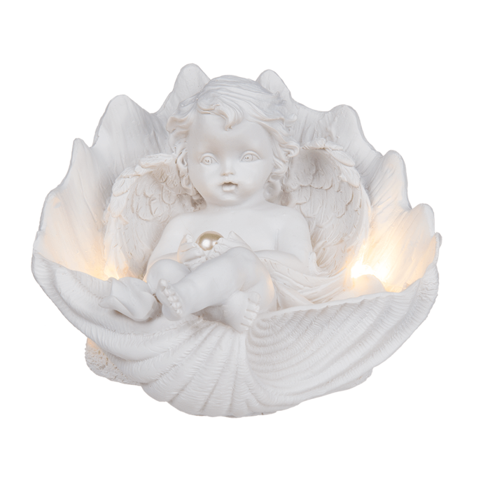 Lying polyresin angel with pearl in shell & LED, - Image 3