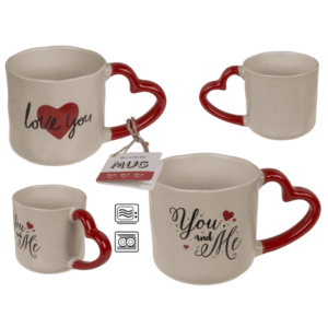 Mug with handle in heart shape, Love,