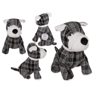 Black/grey/white checkered door stopper, dog,