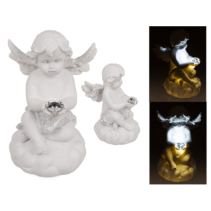 Polyresin Angel Figurine with LED Heart, White