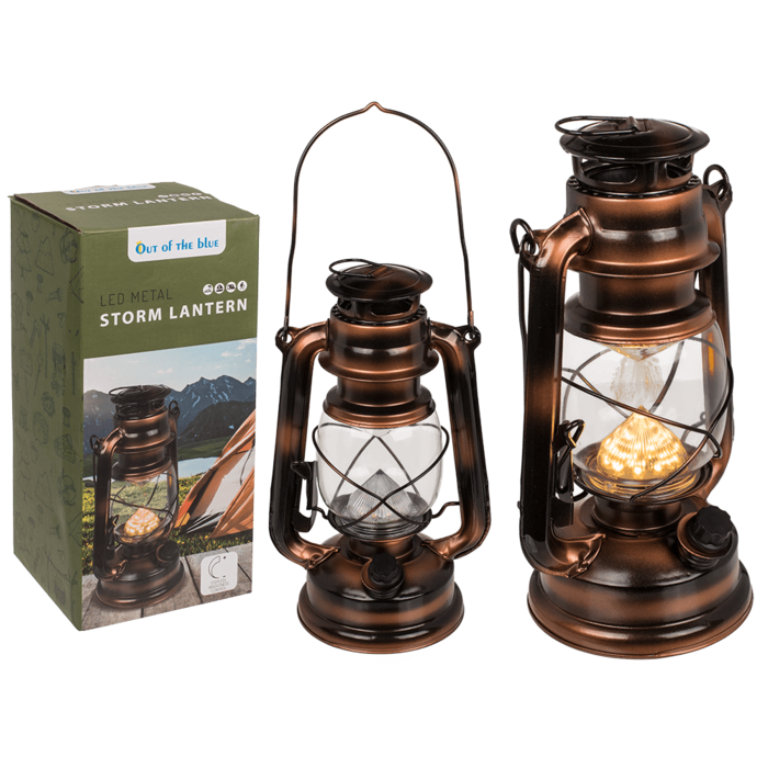LED metal storm lantern, 15 x 25 cm, for 2 x