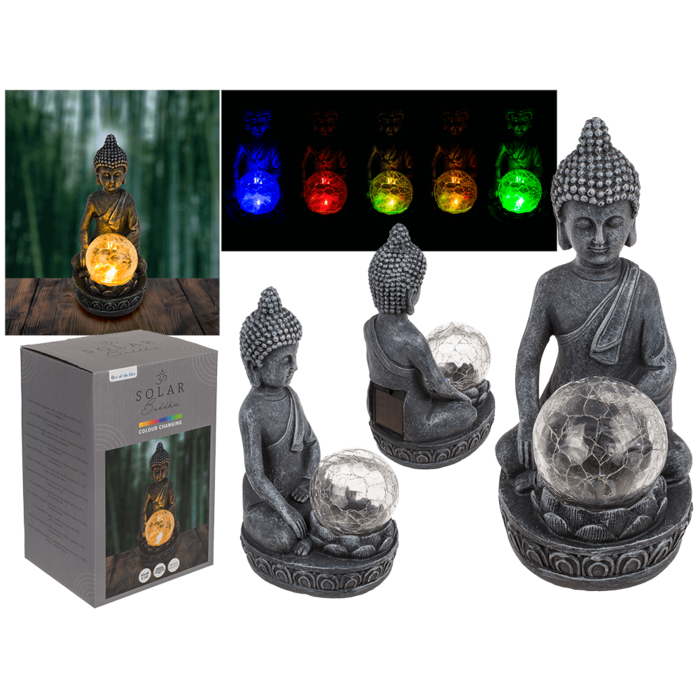 Polyresin Solar Buddha Figurine, with crackle