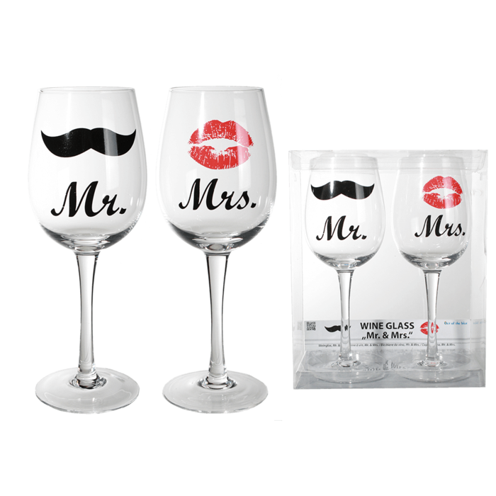 Wine glass with Kiss and Moustache decor for,