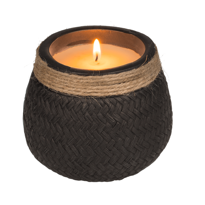 Candle in cement pot with jute decoration, - Image 2