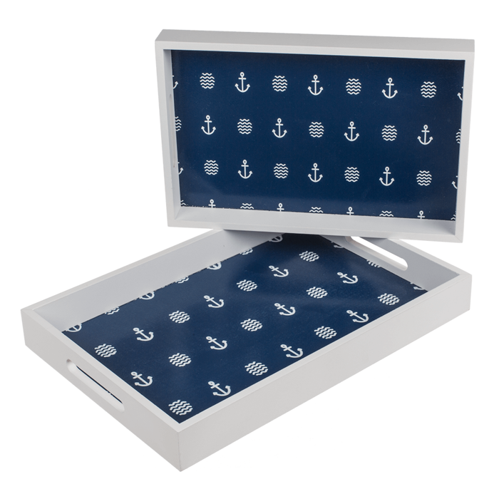 Blue/white colored wooden tray, - Image 2
