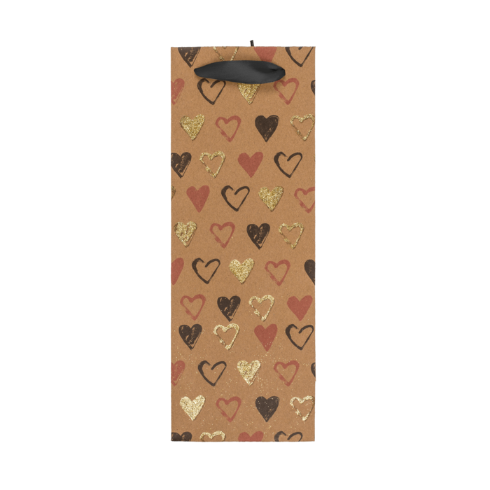 Wine bottle craft paper bag, hearts, - Image 3