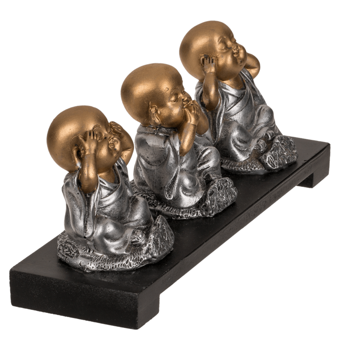 3 Polyresin decoration figurines on wooden bowl, - Image 4