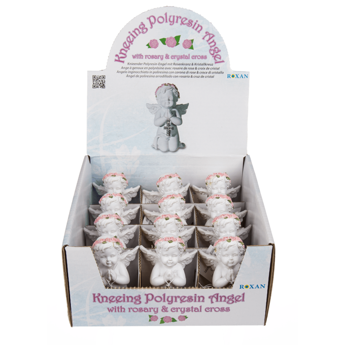 Kneeling polyresin angel with pink coloured - Image 2