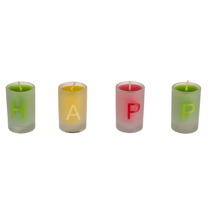 Coloured candles in glass, Happy Birthday, - Image 3