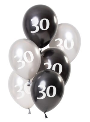 Balloons Glossy Black 30 Years 23cm - 6 pieces