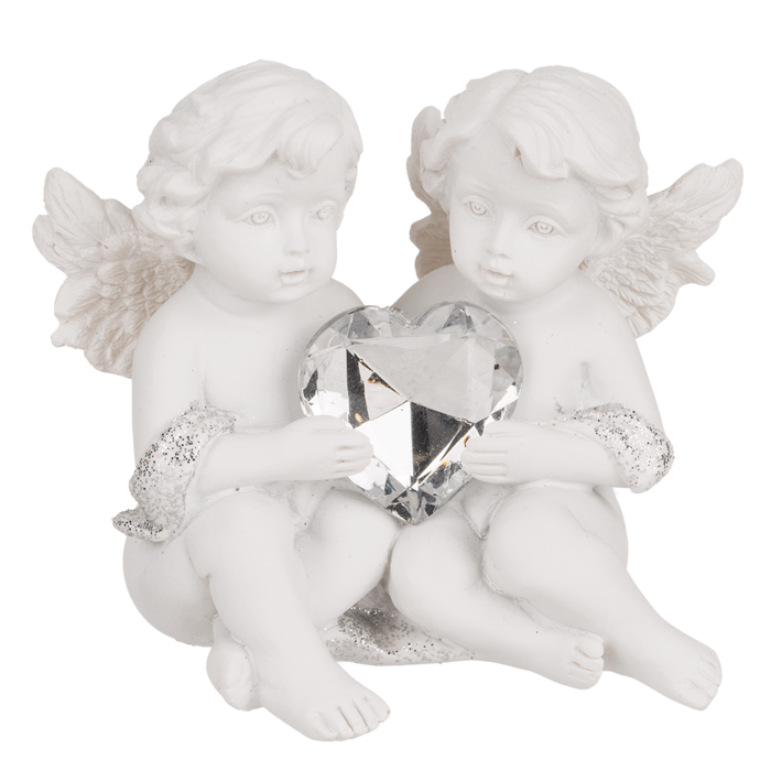 Sitting polyresin double angels with crystal heart - Image 2
