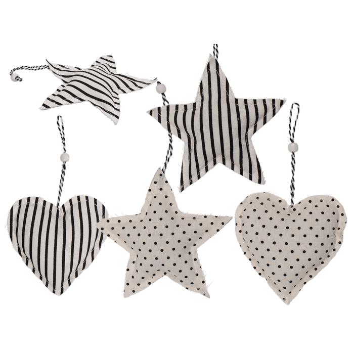 Creme coloured Fabric star & heart for hanging,