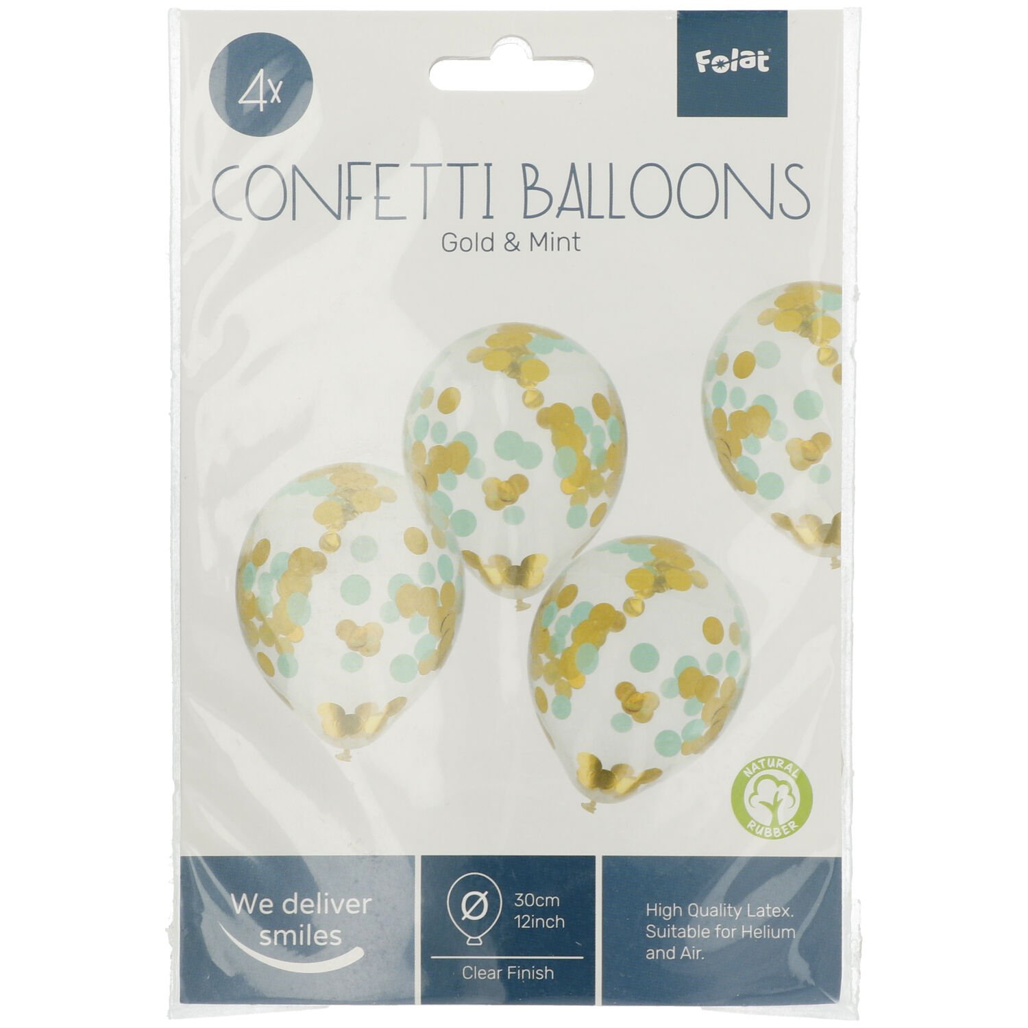 Balloons with Confetti Gold & Mint 30cm - 4 pieces - Image 2