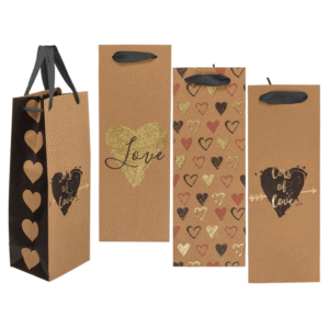 Wine bottle craft paper bag, hearts,