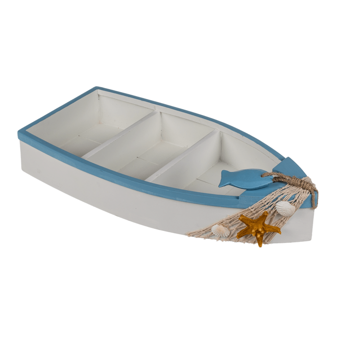 Wooden decoration boat with maritime deco, - Image 3
